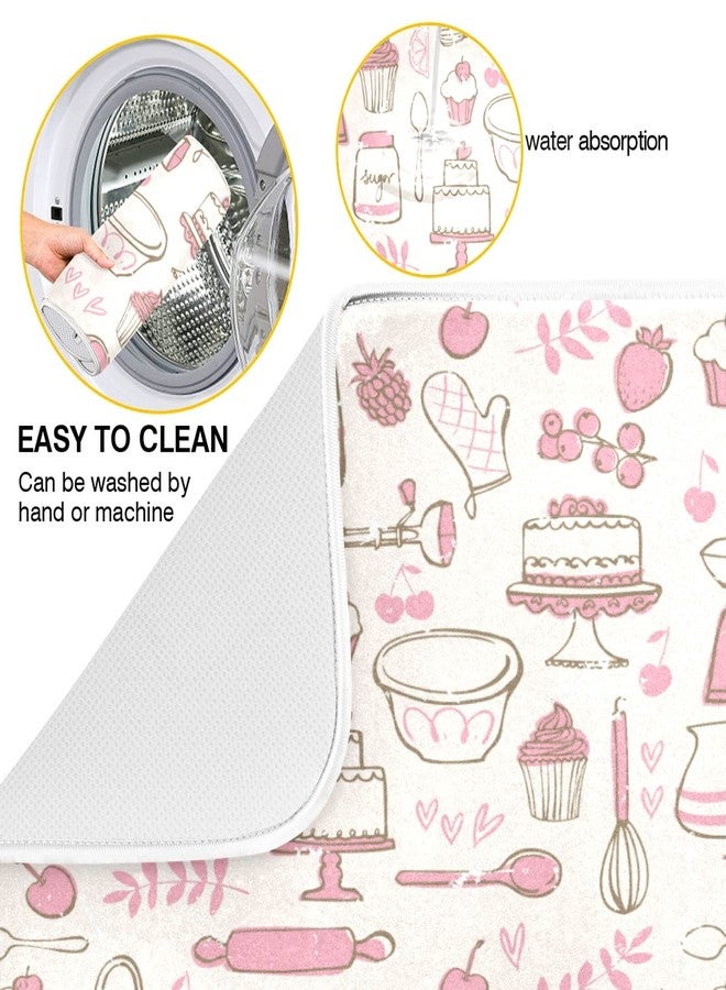 Oarencol Pink Cookware Dish Drying Mat Large Kitchen Counter Reversible Microfiber Dishes Drainer Mat 18 x 24 Inch - Image 4